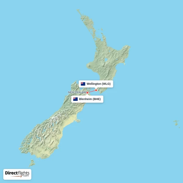 Blenheim - Wellington direct flight map