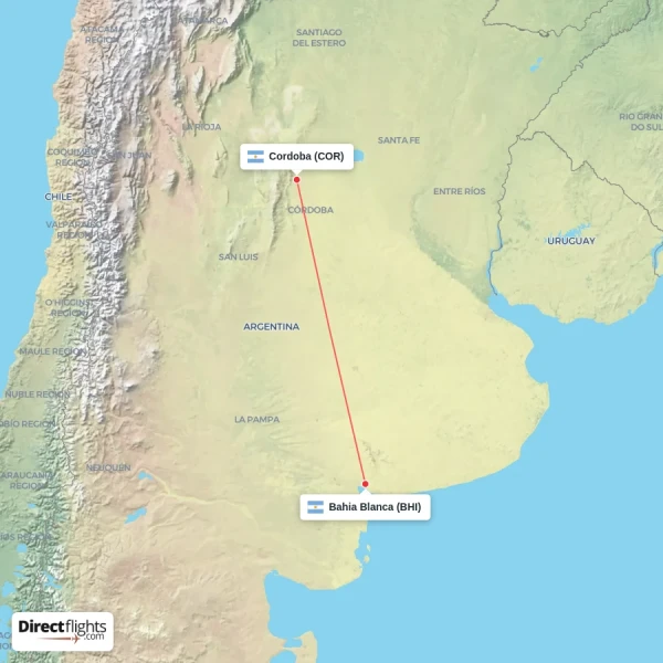 Bahia Blanca - Cordoba direct flight map