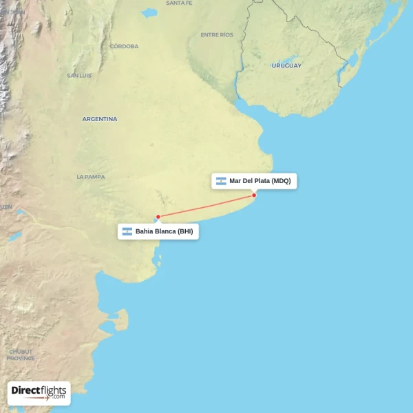 Bahia Blanca - Mar Del Plata direct flight map