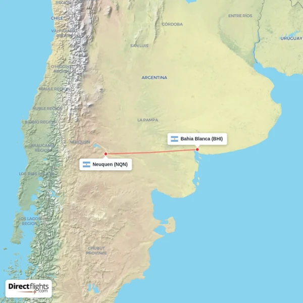 Bahia Blanca - Neuquen direct flight map