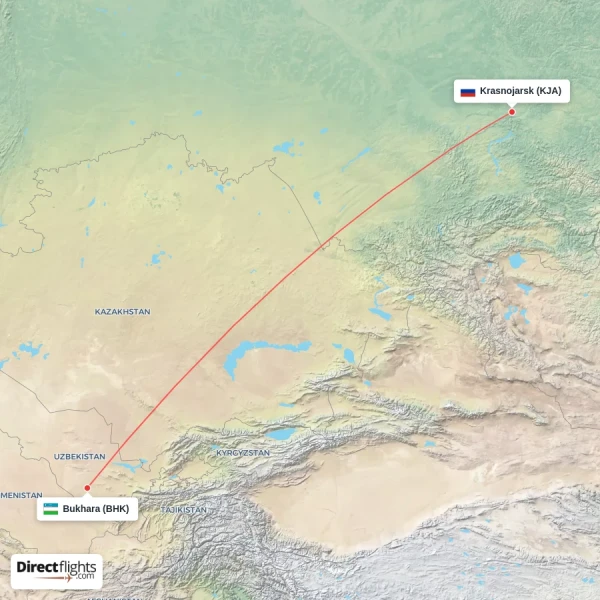 Bukhara - Krasnojarsk direct flight map