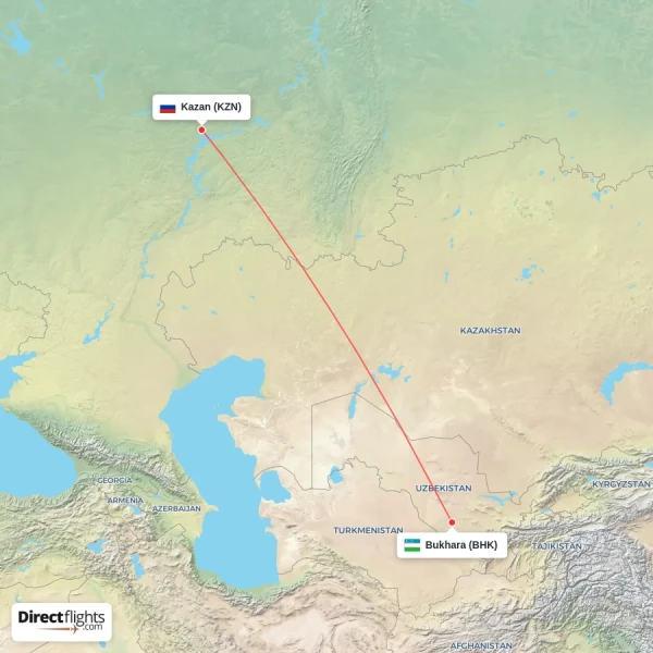 Bukhara - Kazan direct flight map