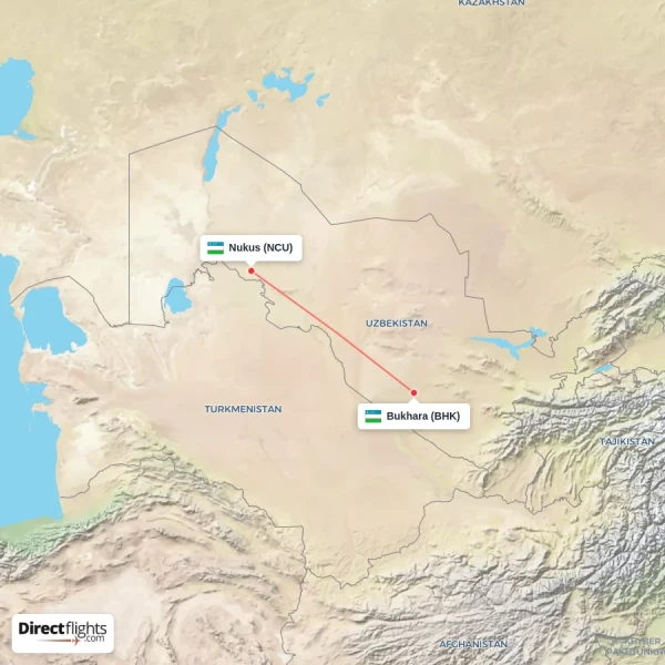 Bukhara - Nukus direct flight map