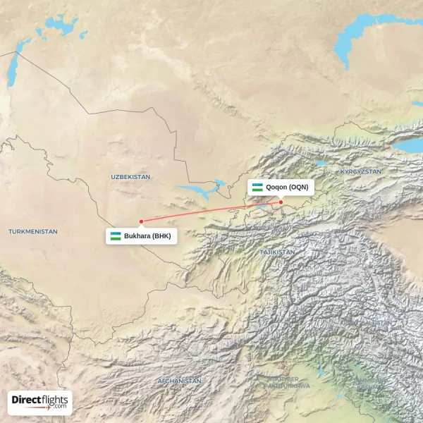 Bukhara - Qoqon direct flight map