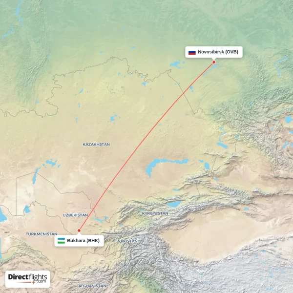 Bukhara - Novosibirsk direct flight map