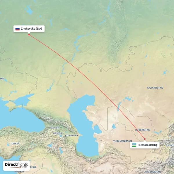 Bukhara - Zhukovsky direct flight map