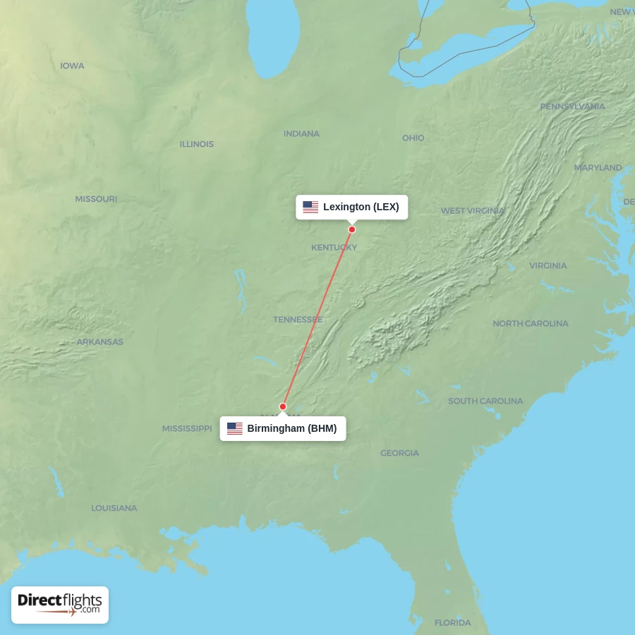 BHM - LEX route map