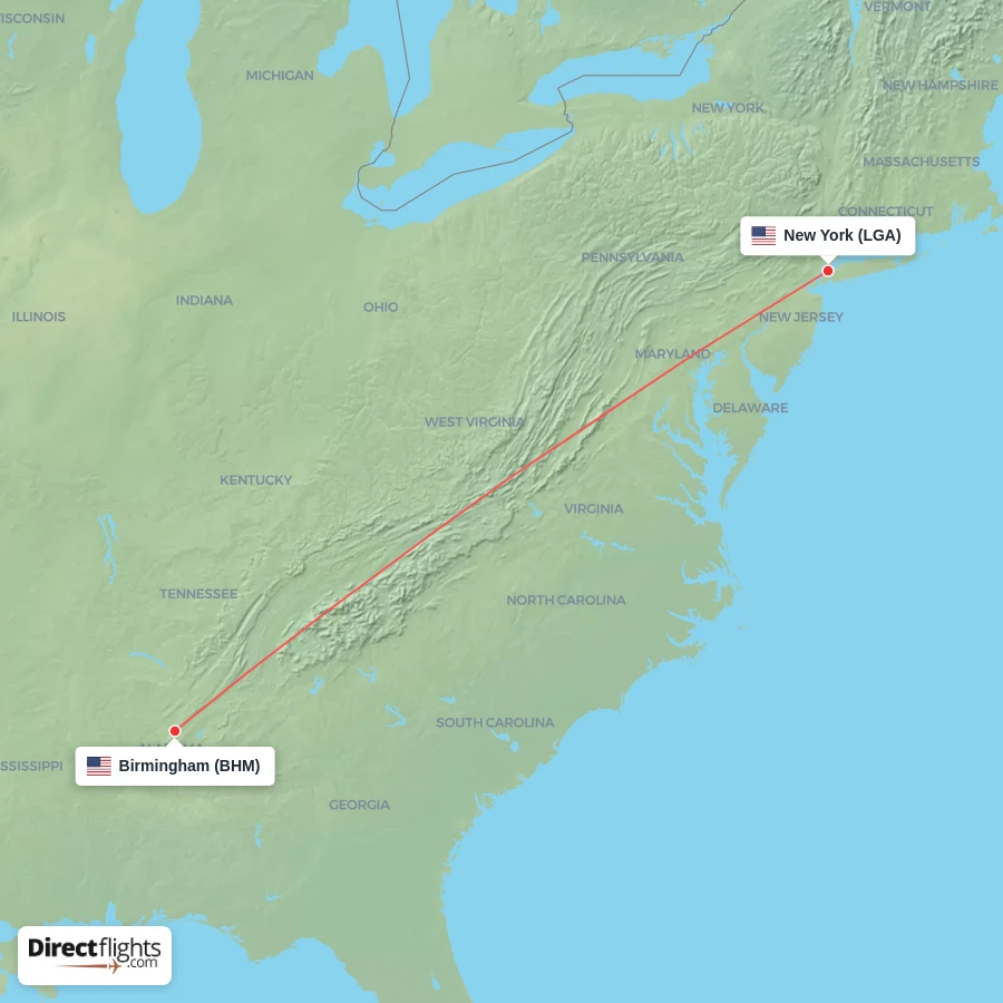 BHM - LGA route map