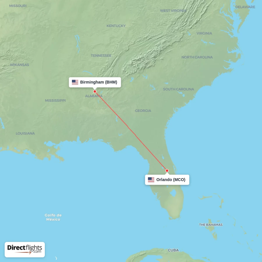 BHM - MCO route map