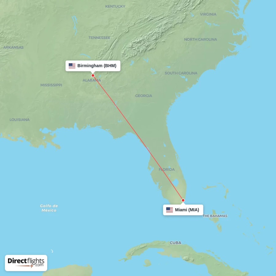 BHM - MIA route map