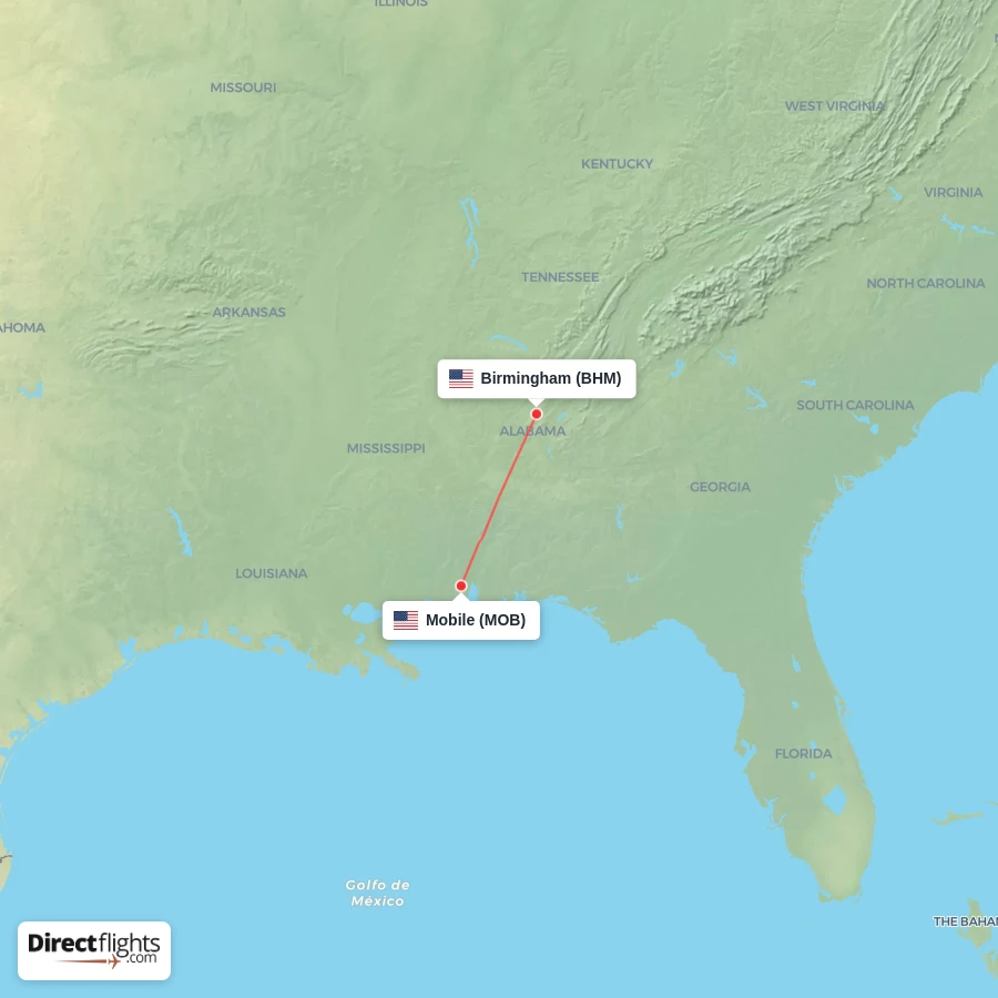 BHM - MOB route map