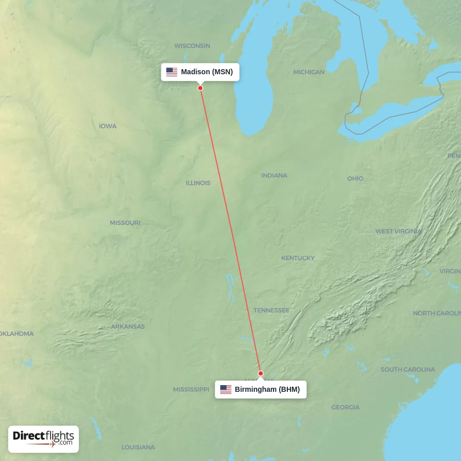 BHM - MSN route map