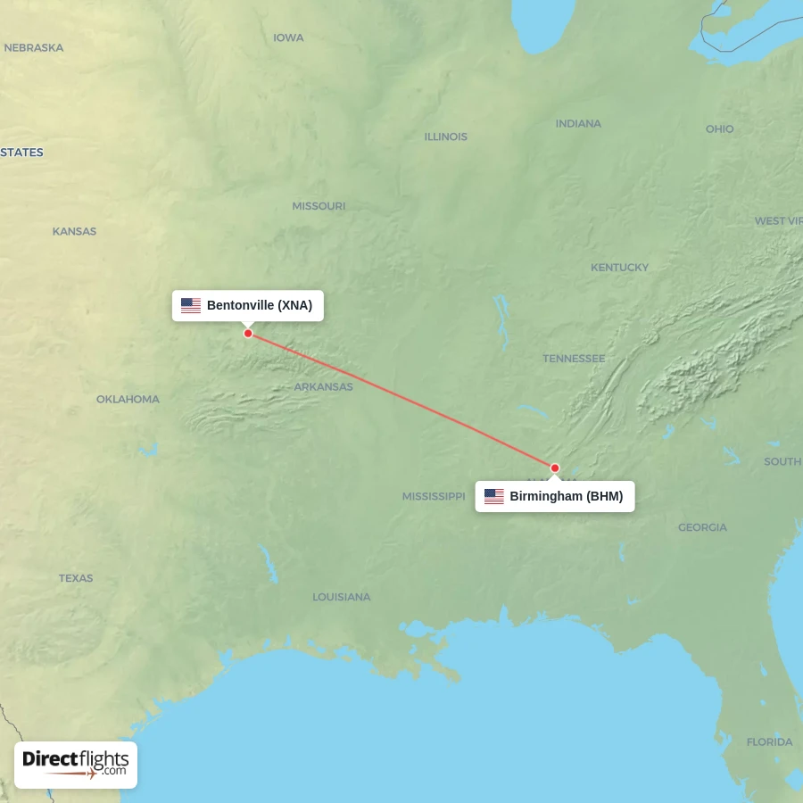 BHM - XNA route map