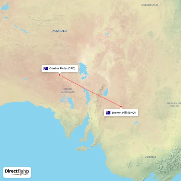 Broken Hill - Coober Pedy direct flight map