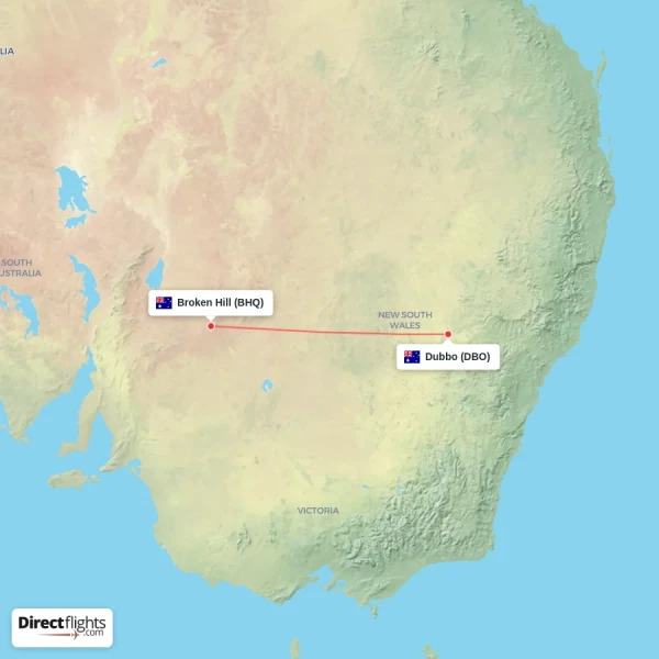 Broken Hill - Dubbo direct flight map