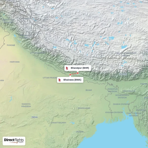 Bharatpur - Bhairawa direct flight map