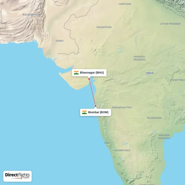 Bhavnagar - Mumbai direct flight map
