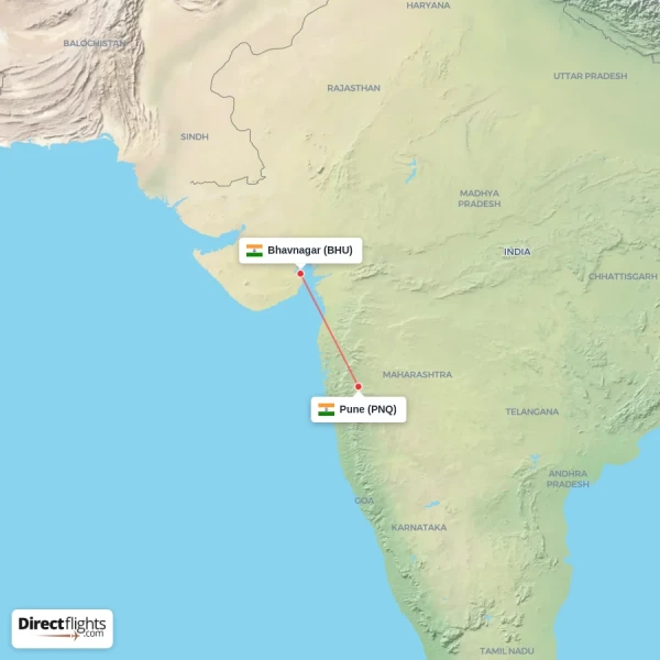 Bhavnagar - Pune direct flight map