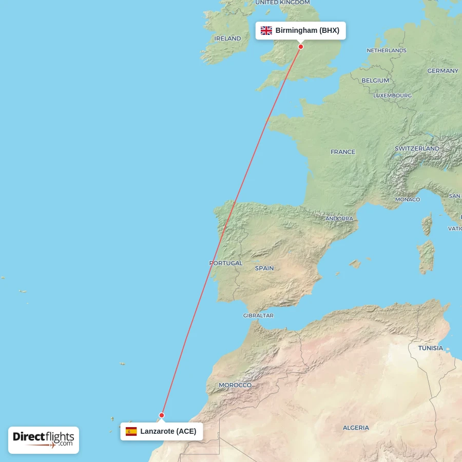 BHX - ACE route map