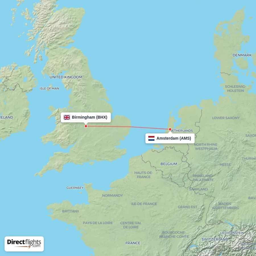 BHX - AMS route map