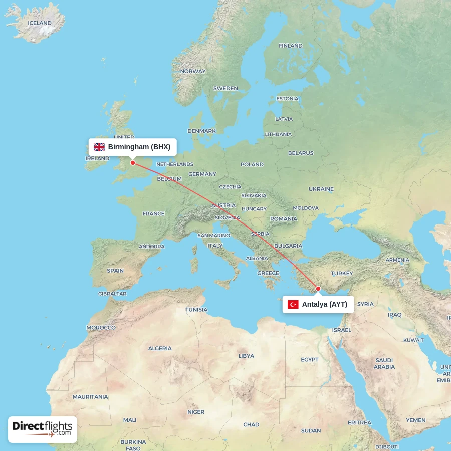 BHX - AYT route map