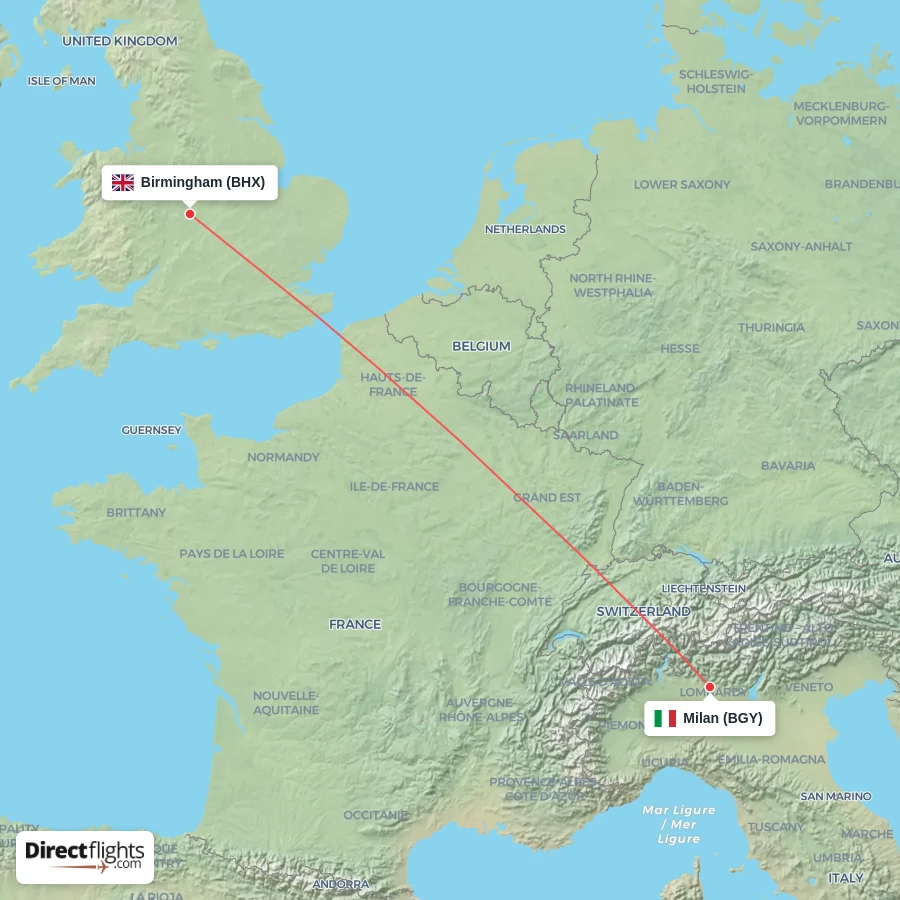 BHX - BGY route map