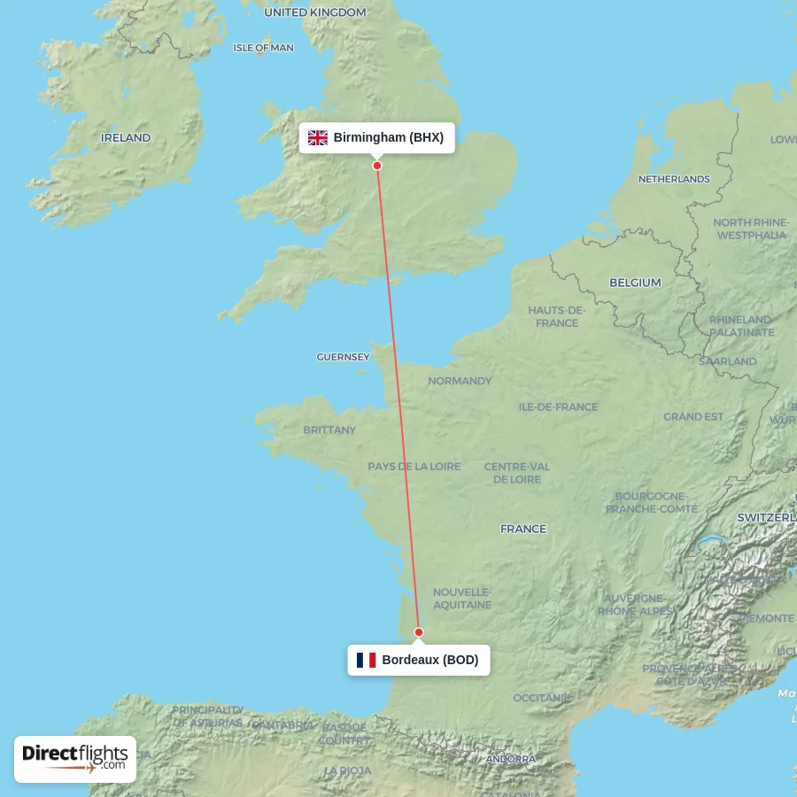BHX - BOD route map