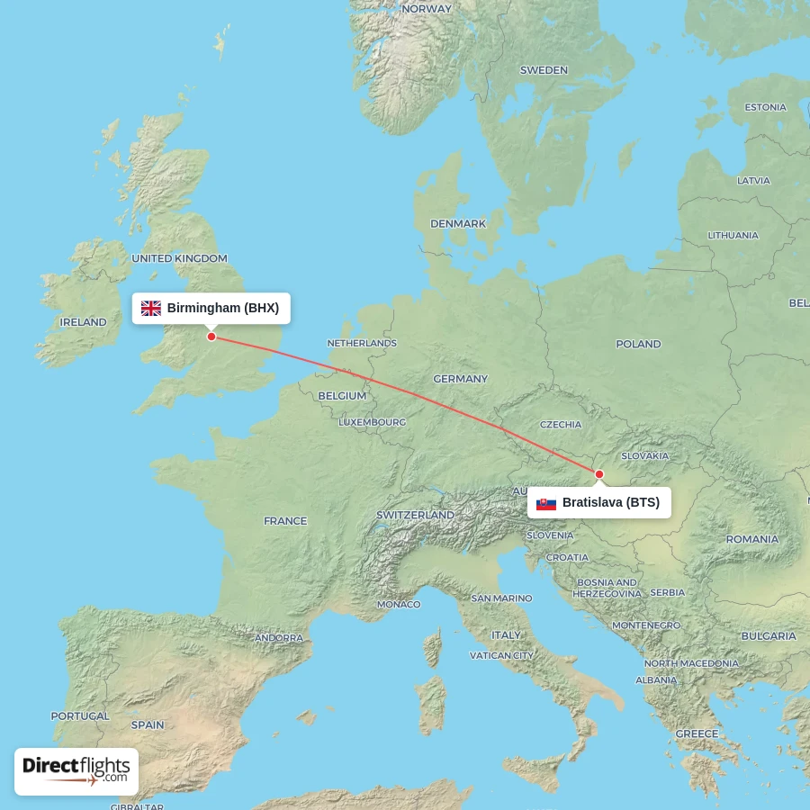 BHX - BTS route map