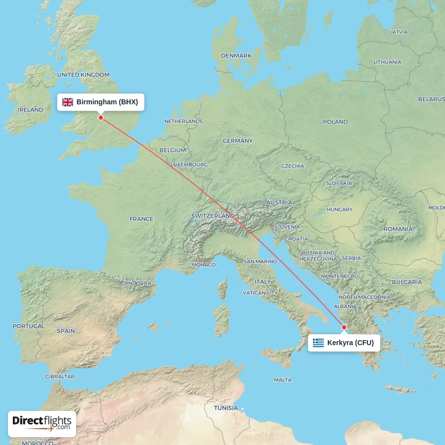 BHX - CFU route map
