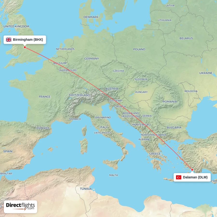 BHX - DLM route map