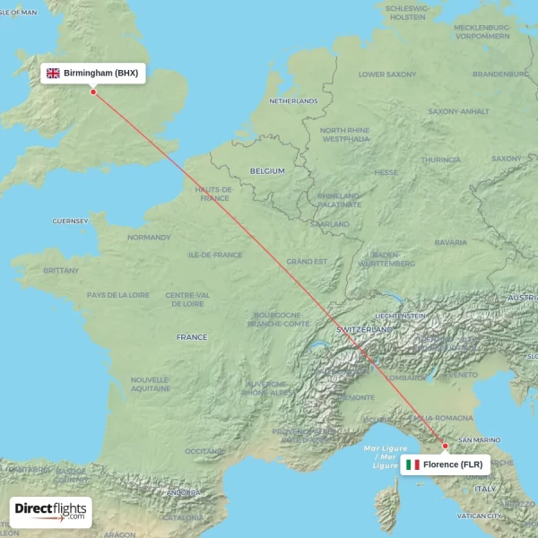 Birmingham - Florence direct flight map