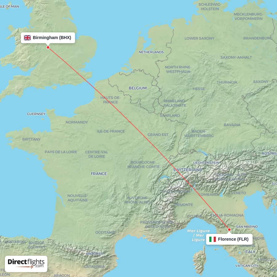 BHX - FLR route map