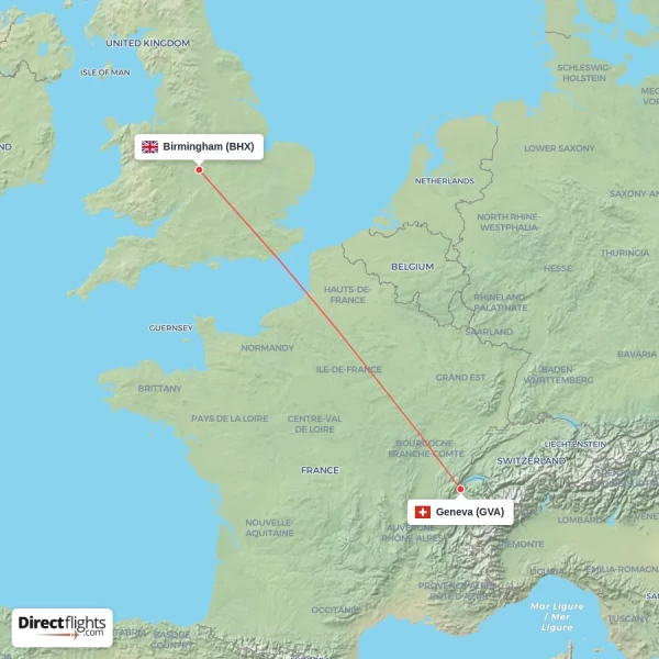 Birmingham - Geneva direct flight map