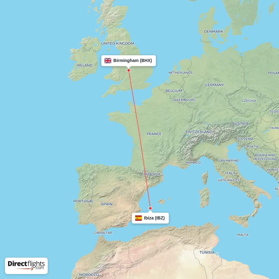 BHX - IBZ route map
