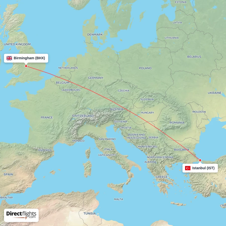 BHX - IST route map