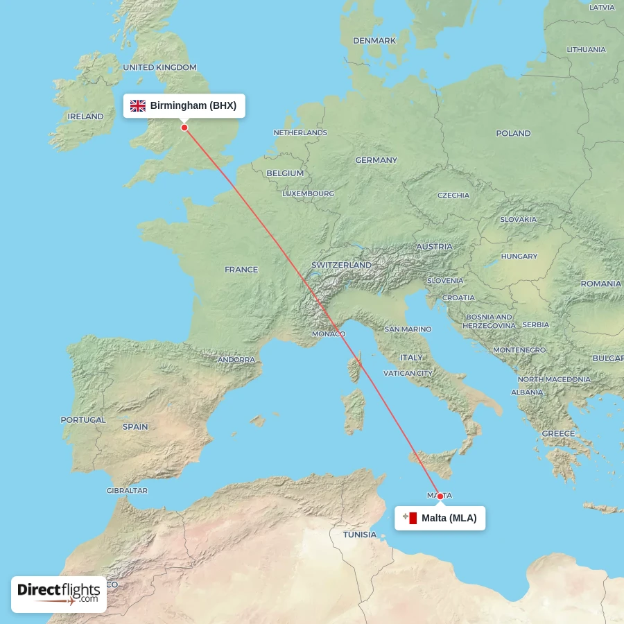 BHX - MLA route map