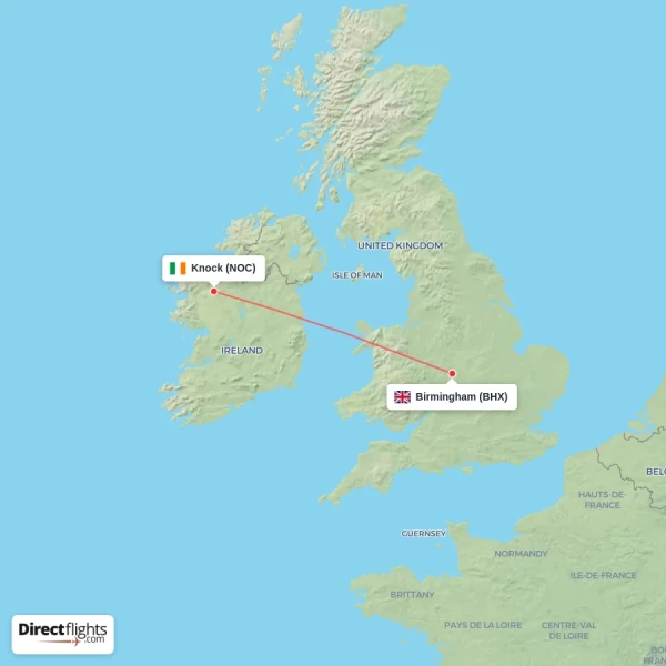 Birmingham - Knock direct flight map