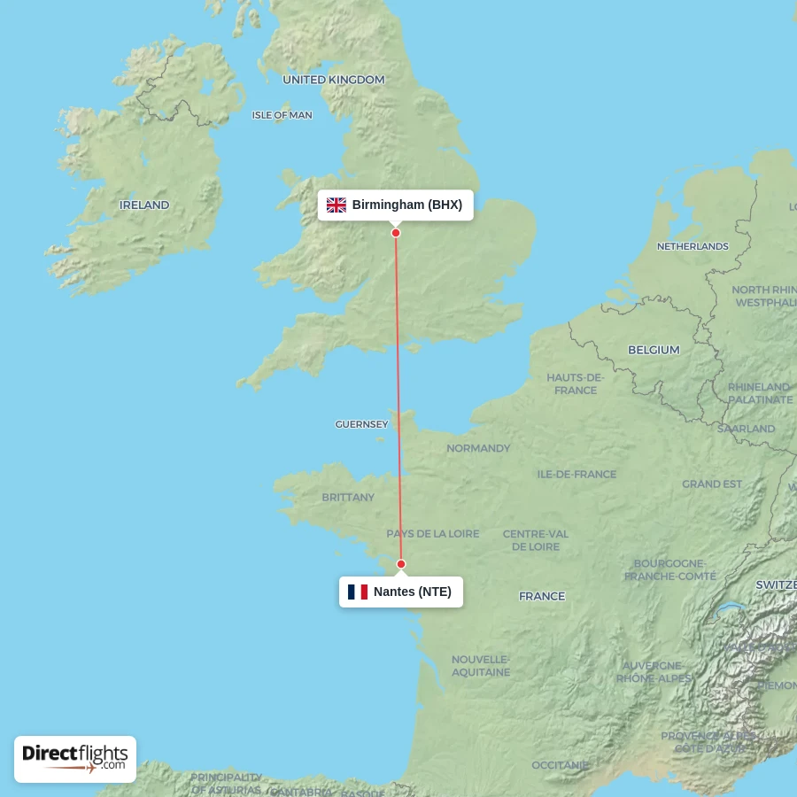 BHX - NTE route map