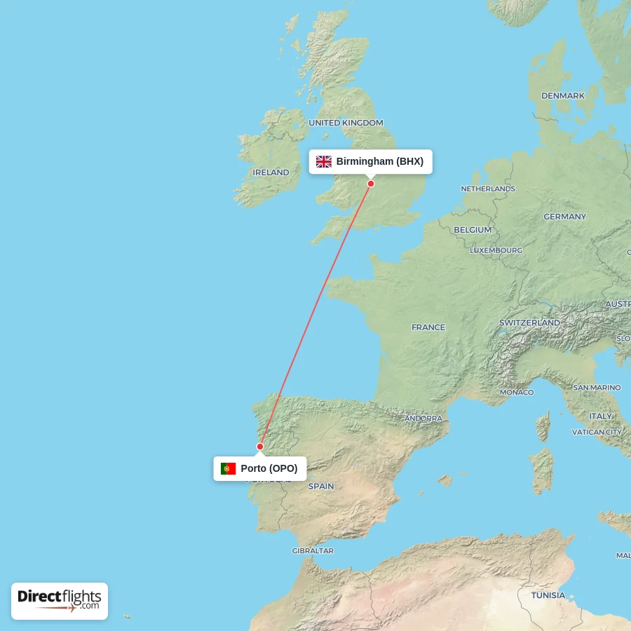 BHX - OPO route map