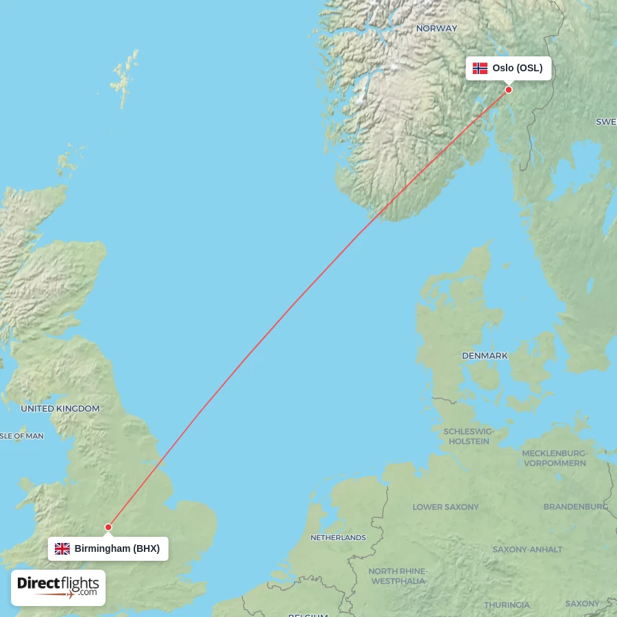 BHX - OSL route map