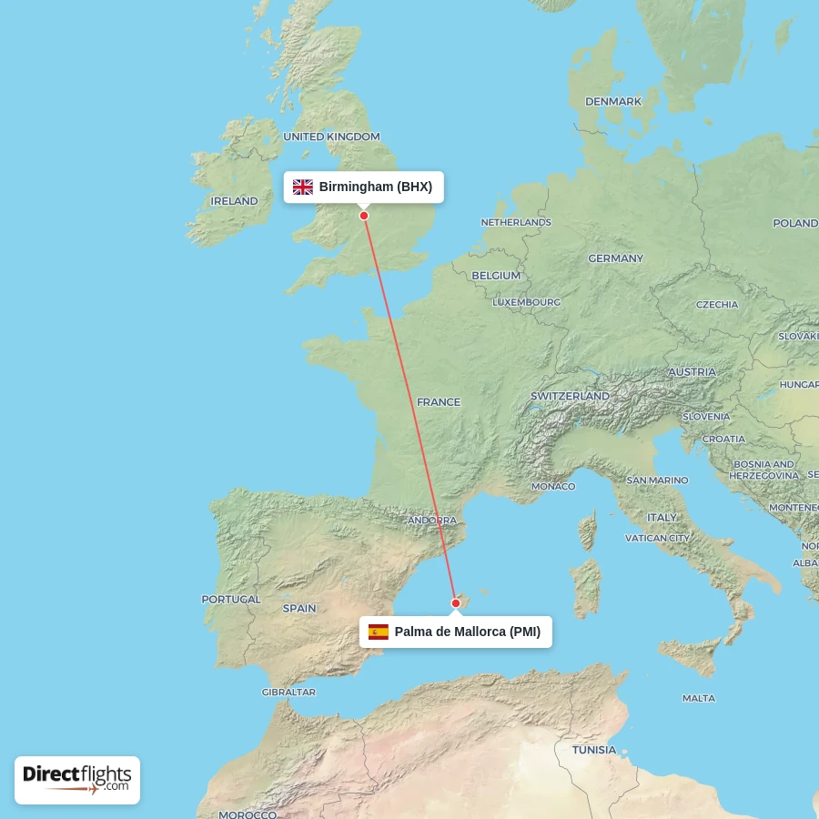 BHX - PMI route map