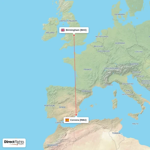 Birmingham - Corvera direct flight map