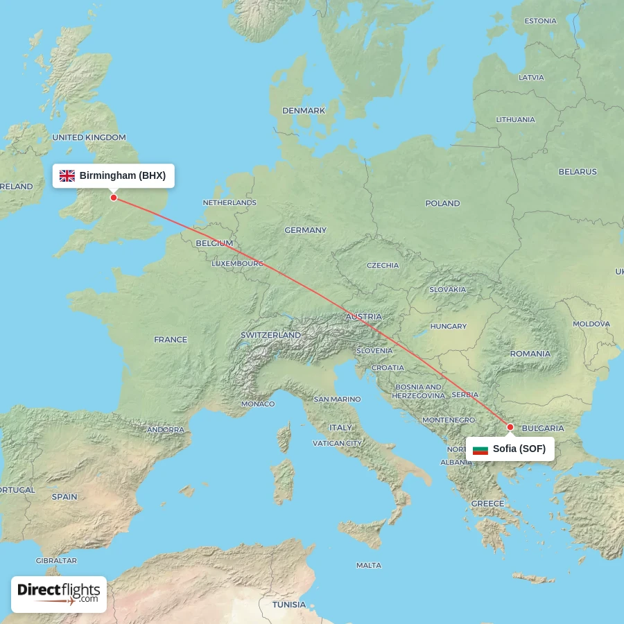 BHX - SOF route map