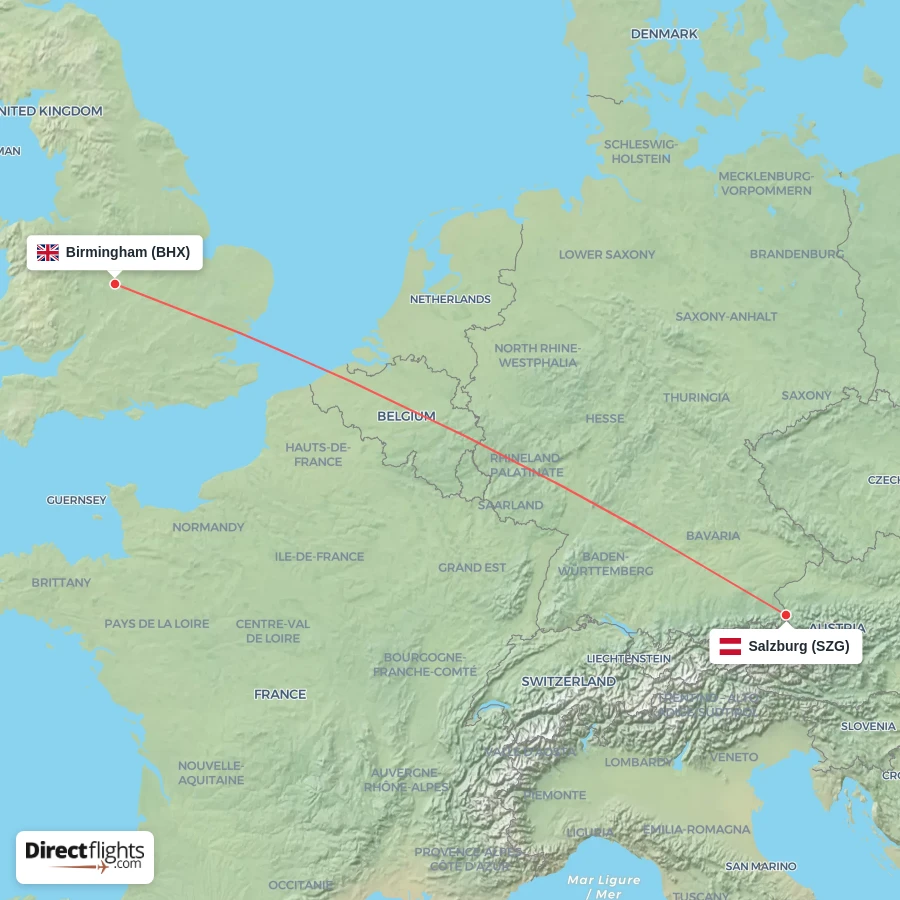 BHX - SZG route map