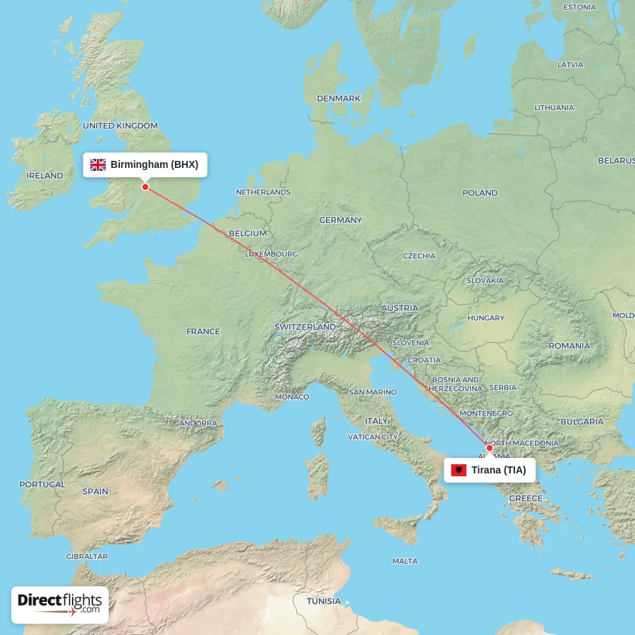 BHX - TIA route map
