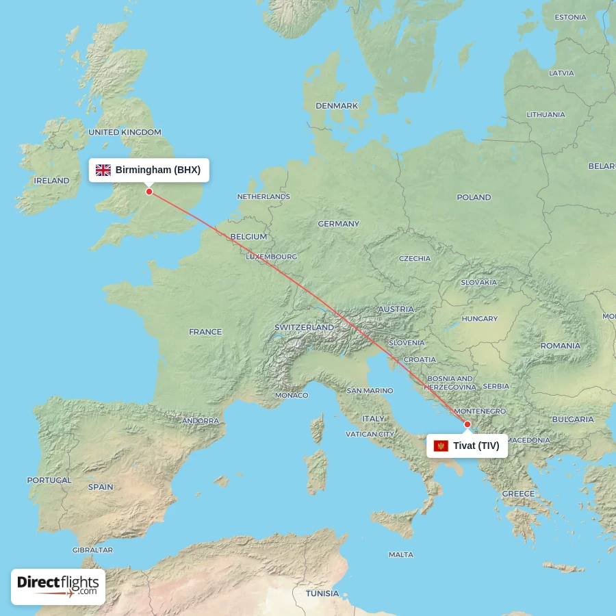 BHX - TIV route map