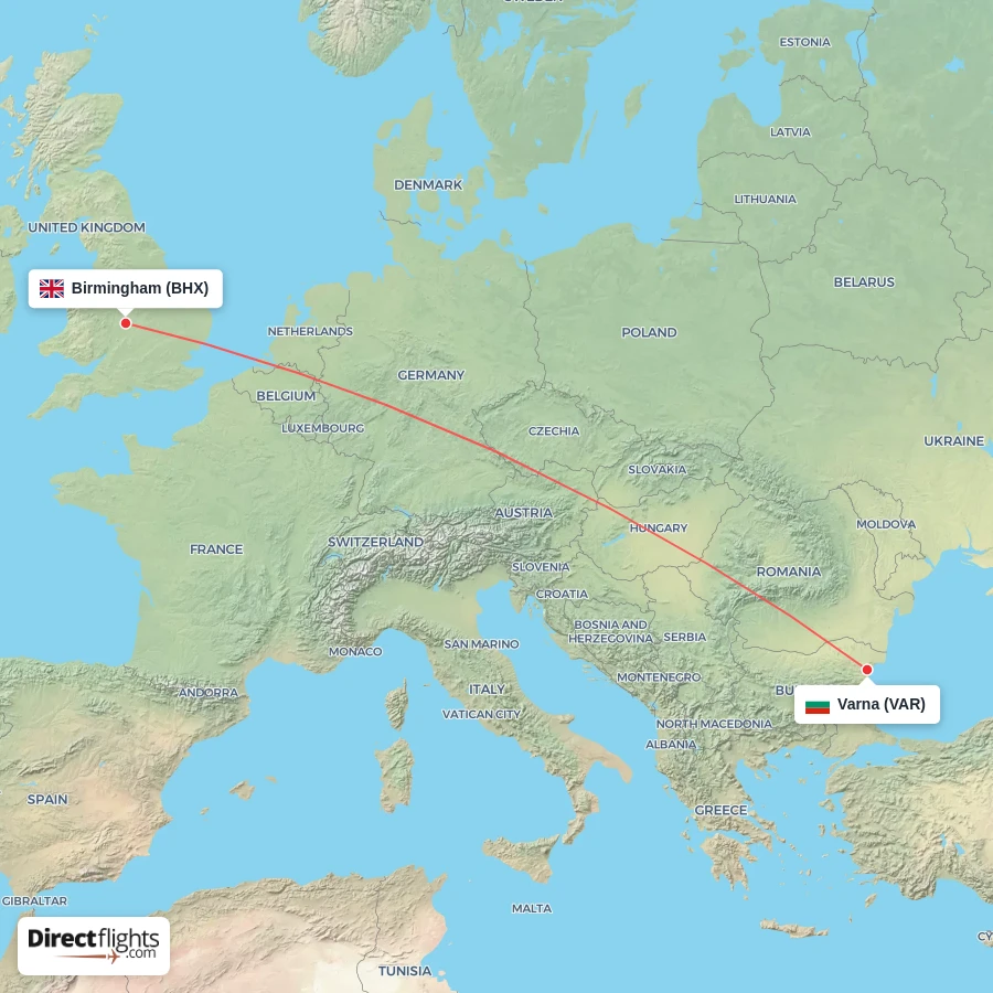 BHX - VAR route map