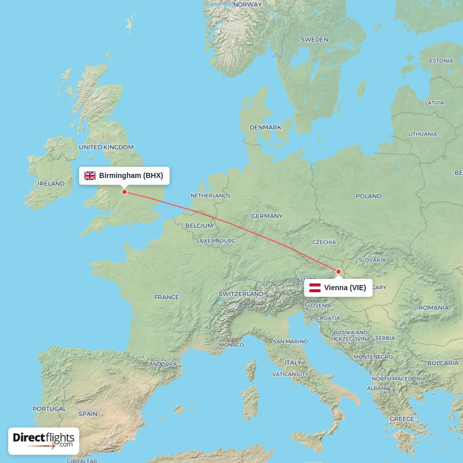 BHX - VIE route map