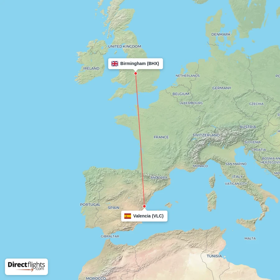 BHX - VLC route map