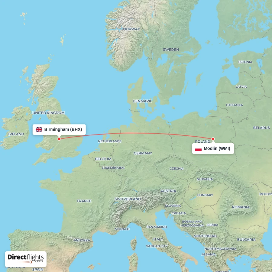 BHX - WMI route map